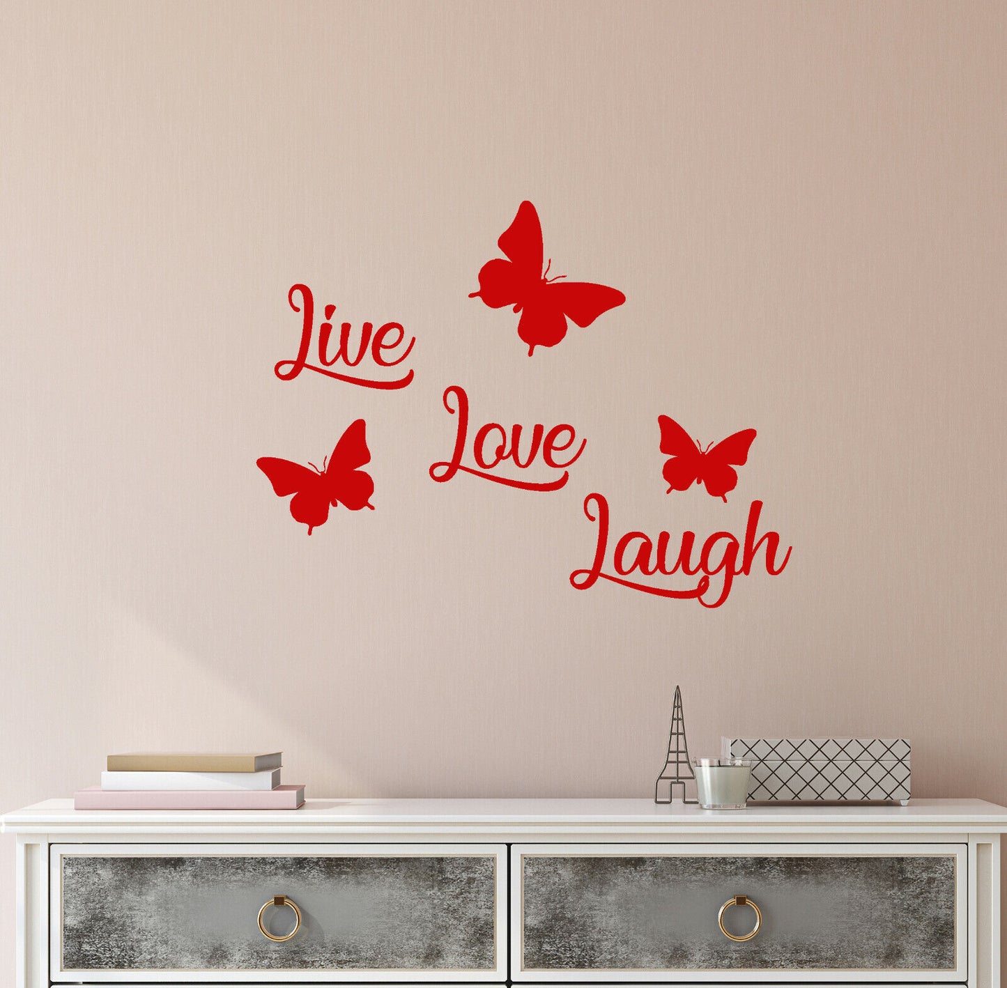 Autocollant mural en vinyle papillons Live Love Laugh, autocollants avec citation positive (4075ig)