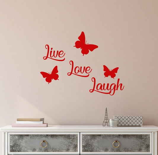 Autocollant mural en vinyle papillons Live Love Laugh, autocollants avec citation positive (4075ig)