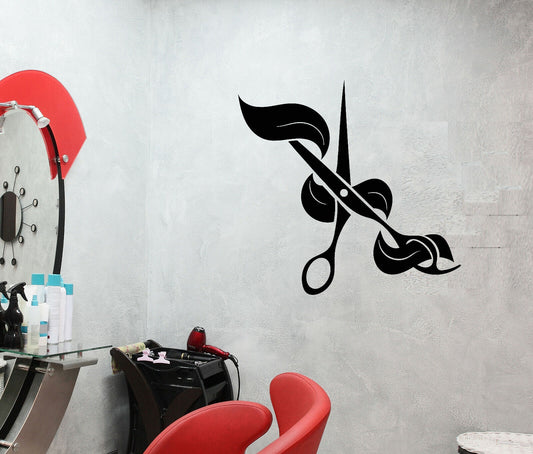 Autocollant mural en vinyle avec ciseaux, coupe de cheveux, Logo de Salon de coiffure (4089ig)