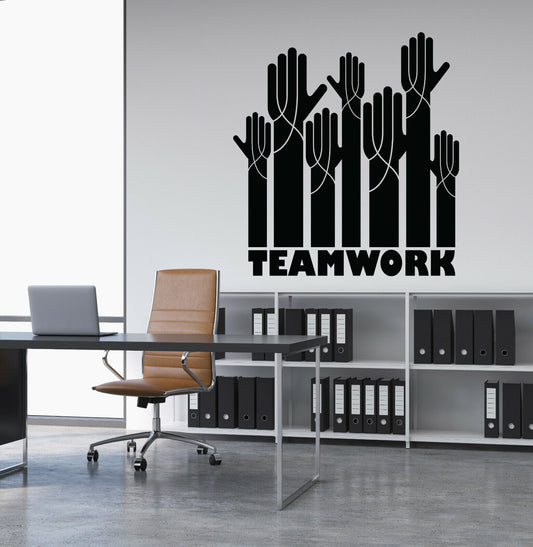 Vinyl Wall Decal Motivation Teamwork Logo Hands Decor for Office Stickers 4099ig