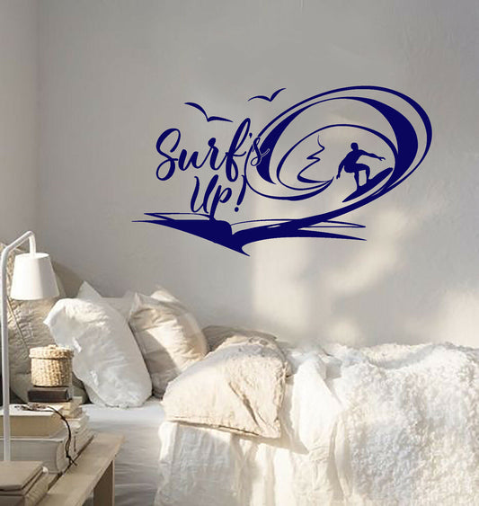 Autocollant mural en vinyle Surf's Up, citation de Motivation, autocollants de Sport en mer (4106ig)