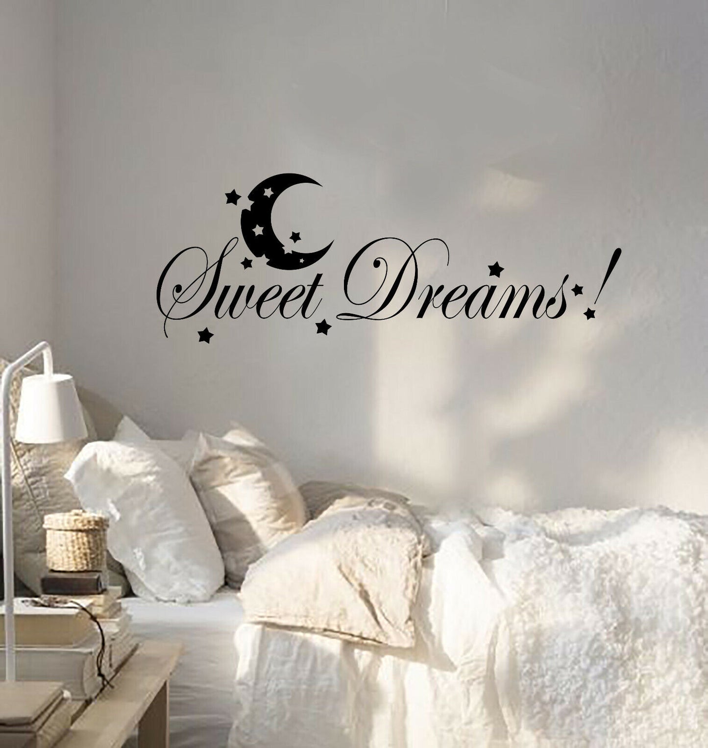 Vinyl Wall Decal Sweet Dreams Quote Baby Room Crescent Stars Stickers (4109ig)