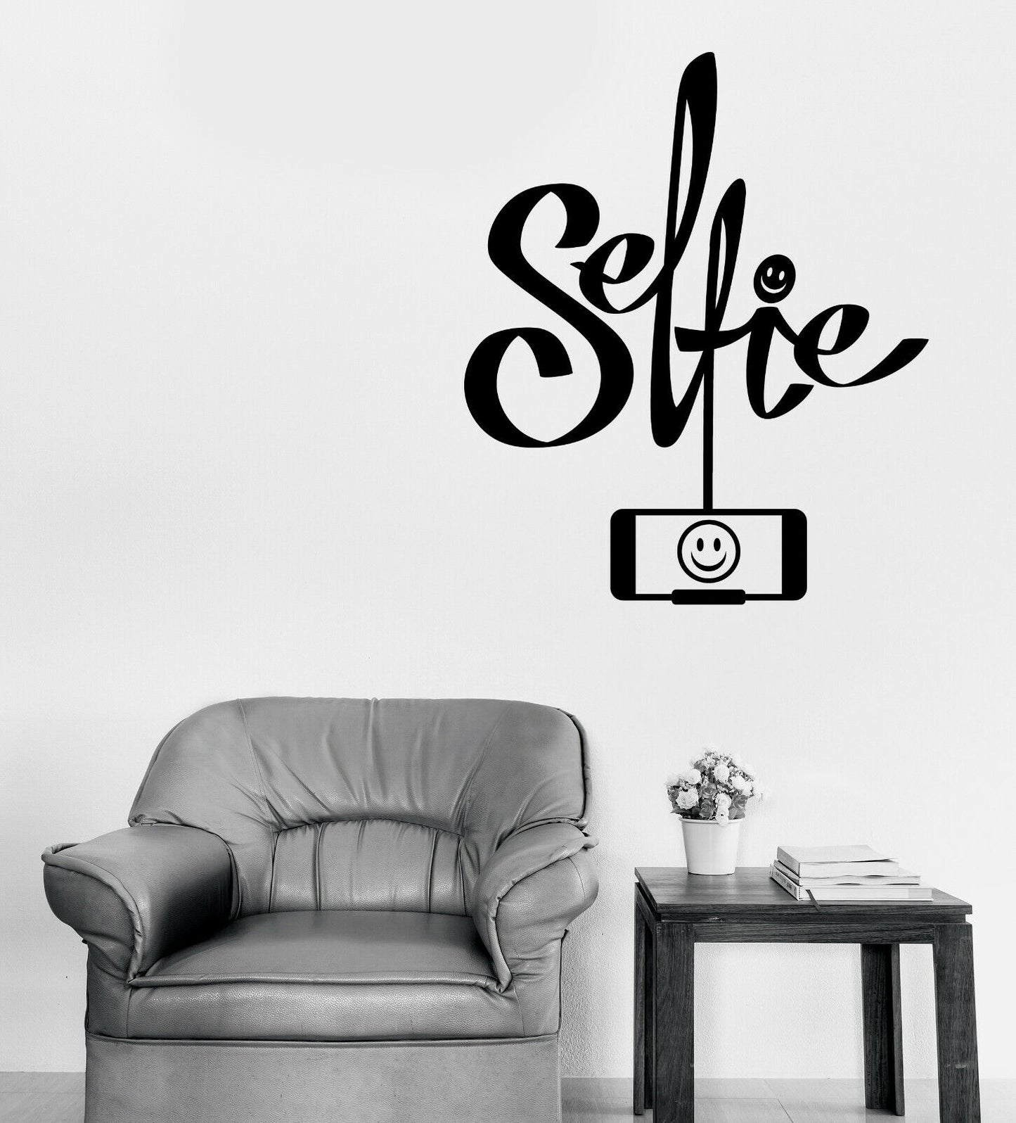 Autocollant mural en vinyle parlant avec photo de selfie sur téléphone intelligent, décoration d'intérieur (n1215)