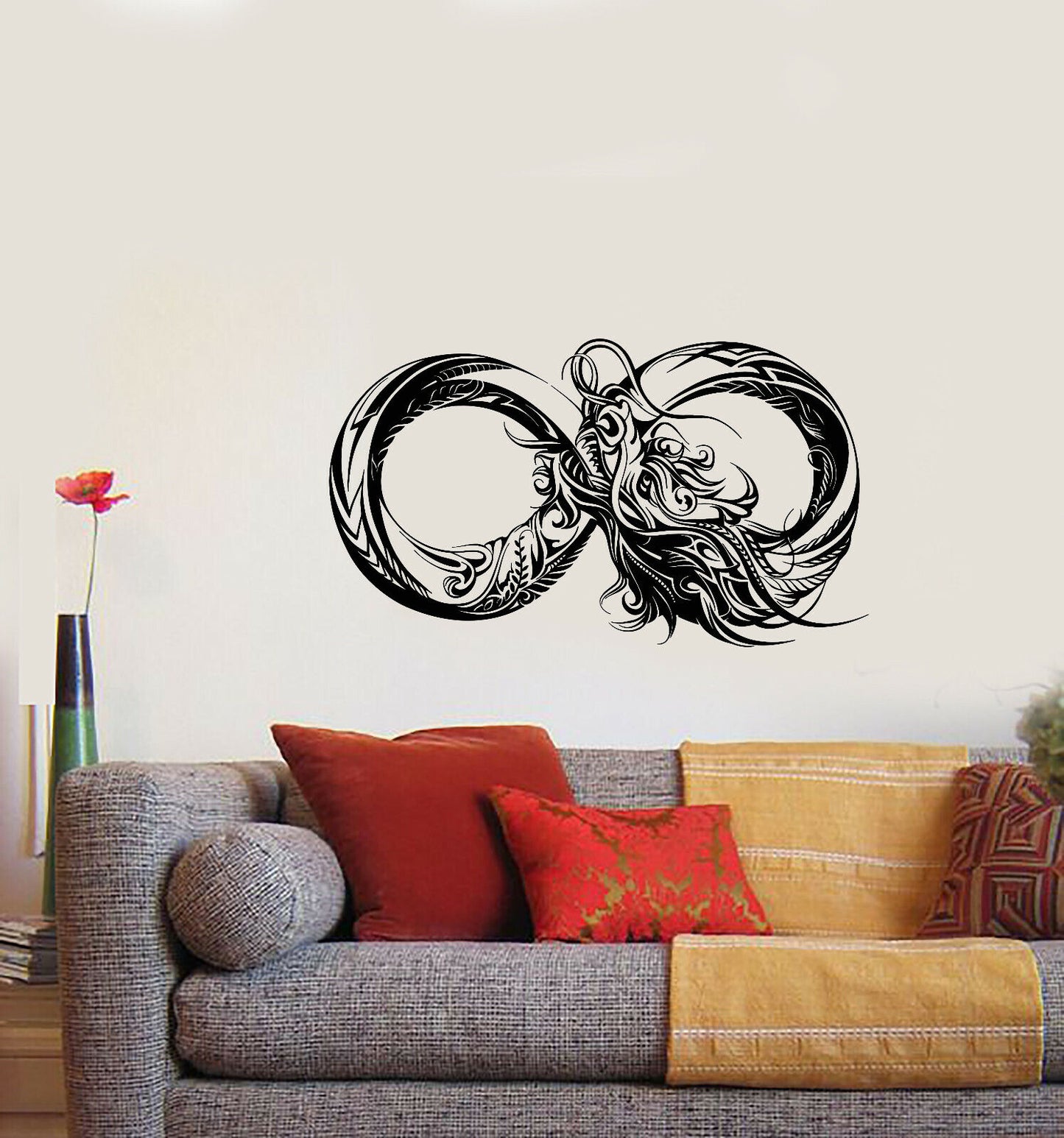 Vinyl Wall Decal Pattern Infinity Symbol Asian Chinese Dragon Stickers (4121ig)