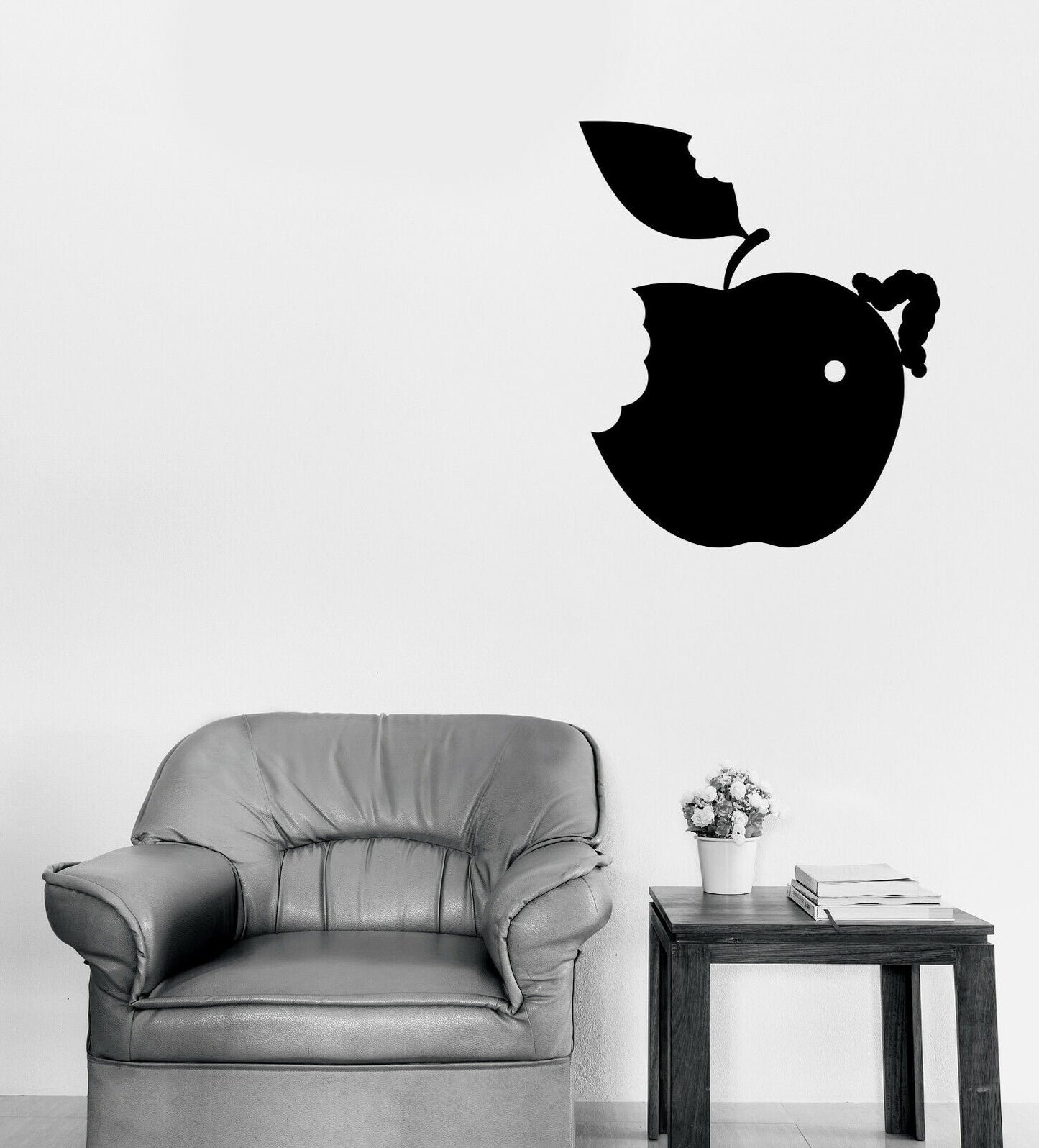 Wall Vynil Decal Caterpillar on Apple with Leaf Home Interior Decor (n1220)