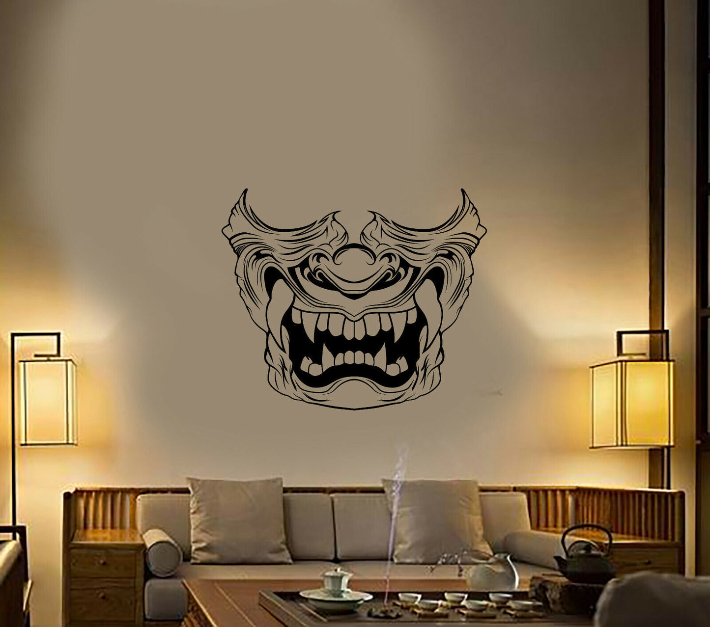 Vinyl Wall Decal Asian Style Japanese Face Mask Fangs Stickers (4124ig)