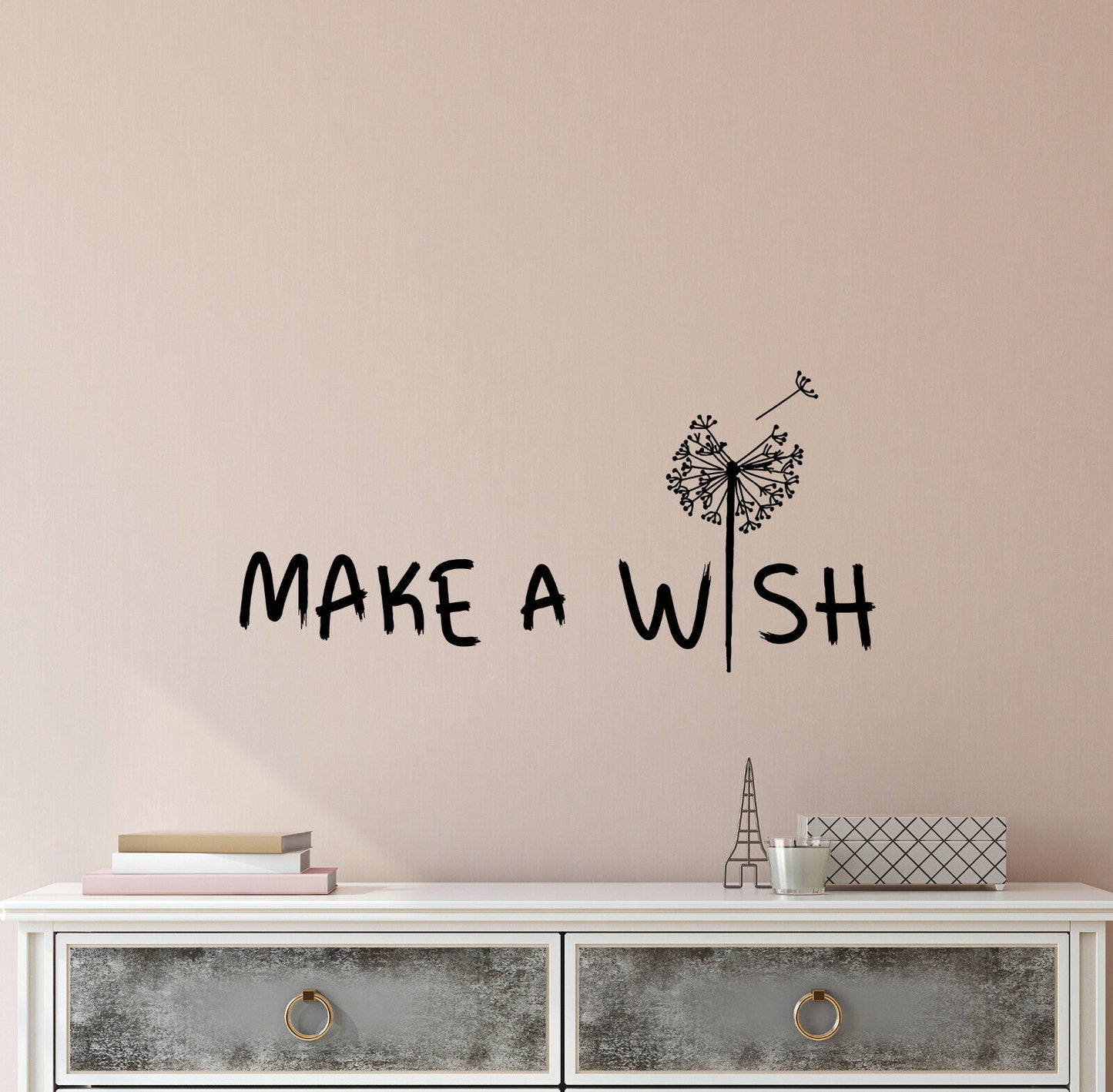 Autocollant mural en vinyle Make a Wish, fleur de pissenlit, autocollants romantiques (4160ig)