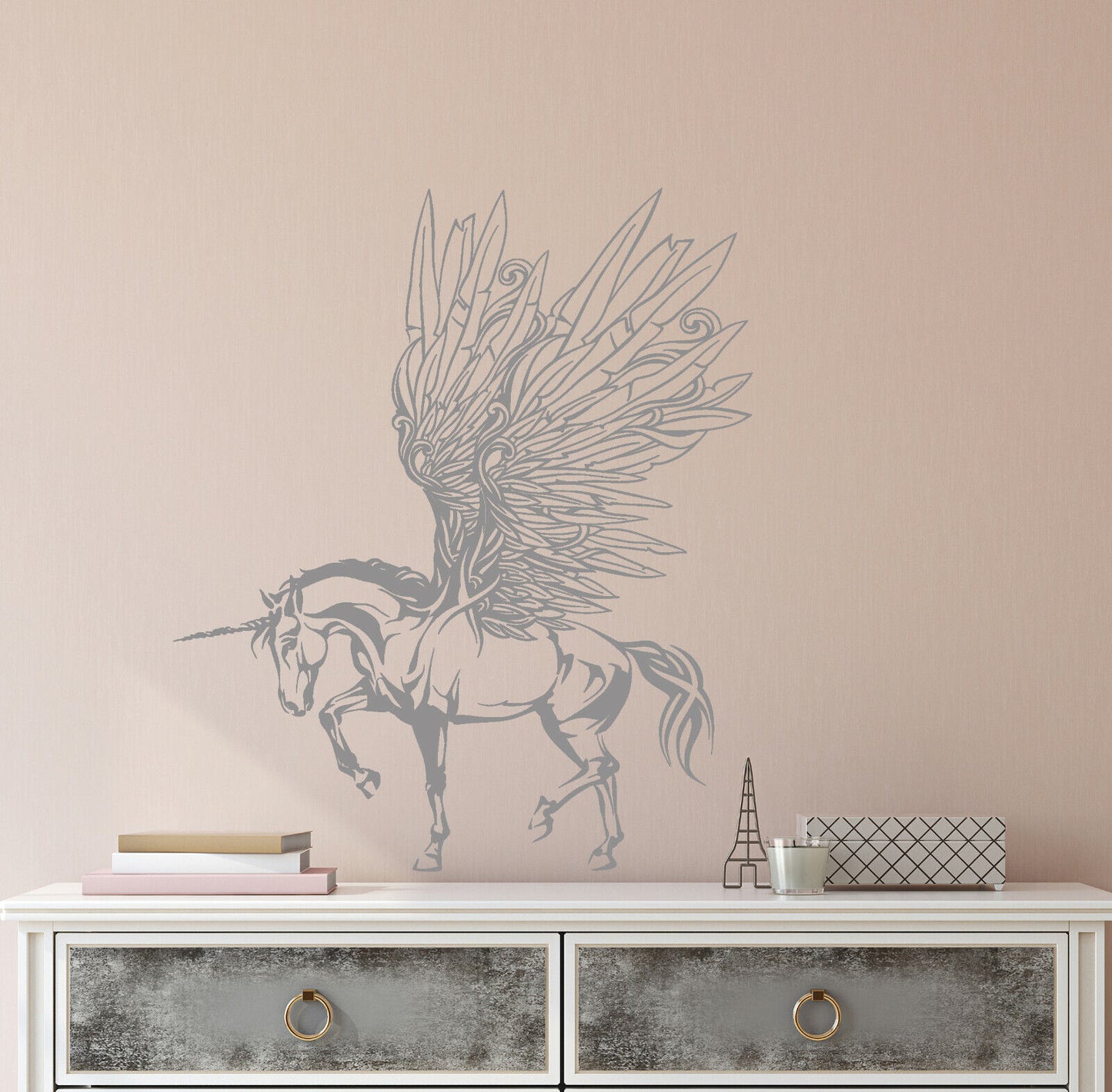 Vinyl Wall Decal Fantasy Pegasus Unicorn Wings Fairy Tale tickers (4168ig)