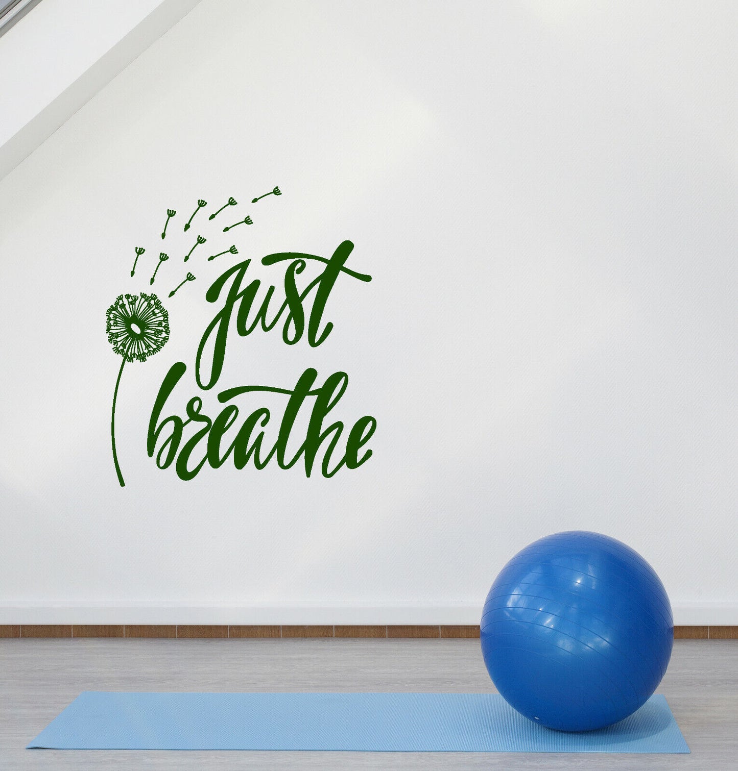 Vinyl Wall Decal Dandelion Just Breathe Words Yoga Meditation Stickers (4185ig)