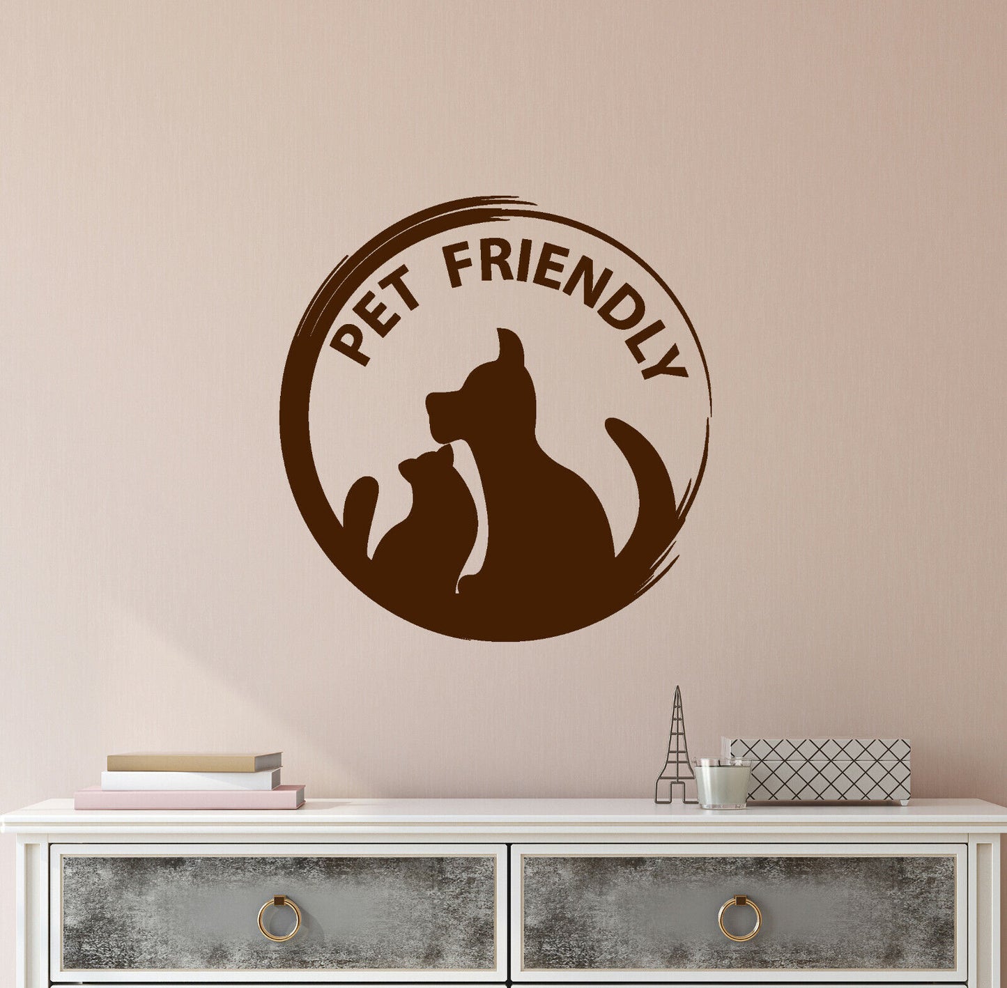 Wandaufkleber aus Vinyl, Motiv: „Pet Friendly“, mit Worten „Logo“, Café, Tiere, Katzen, Hunde (4190ig)