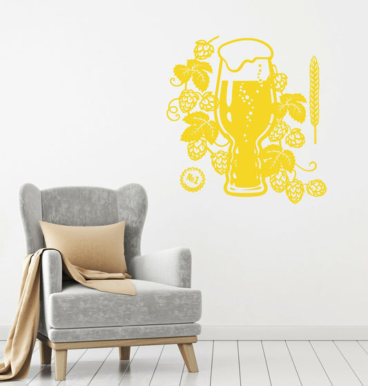 Vinyl Wall Decal Pub Beer House Logo Glass Bar Alcohol Humulus Stickers (4196ig)