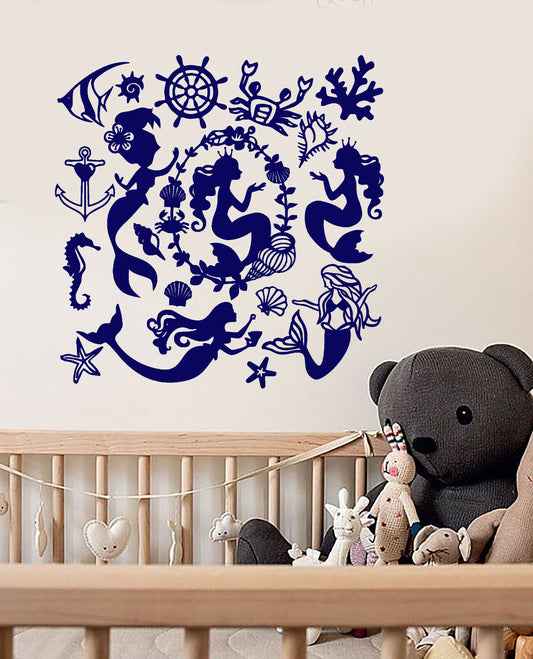 Vinyl Wall Decal Fairy Tale Fantasy Sea Mermaid Princess Room Stickers (4206ig)