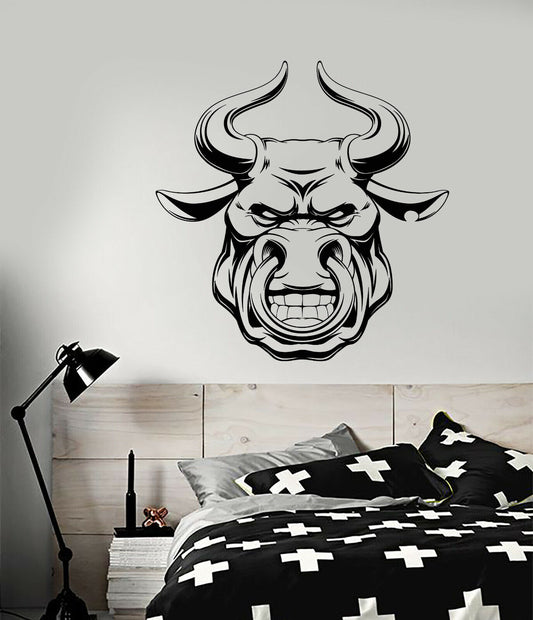 Vinyl Wall Decal Angry Bull Head Steak Animal Logo Restaurant Stickers (4207ig)