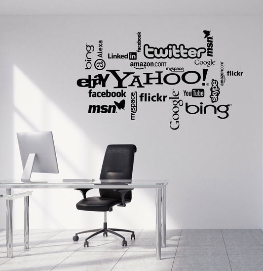 Autocollant mural en vinyle, citations, médias sociaux, Word Cloud Art (n1232)