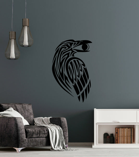 Autocollant mural en vinyle, style gothique corbeau celtique, croissant d'oiseau (4212ig)