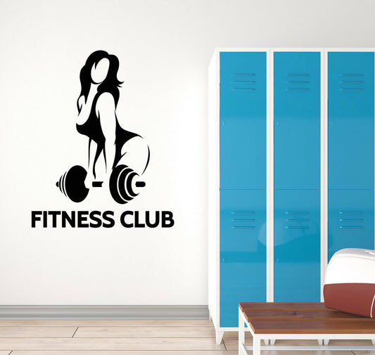 Vinyl Wall Decal Gym Logo Fitness Club Sport Girl Dumbbell Stickers (4218ig)