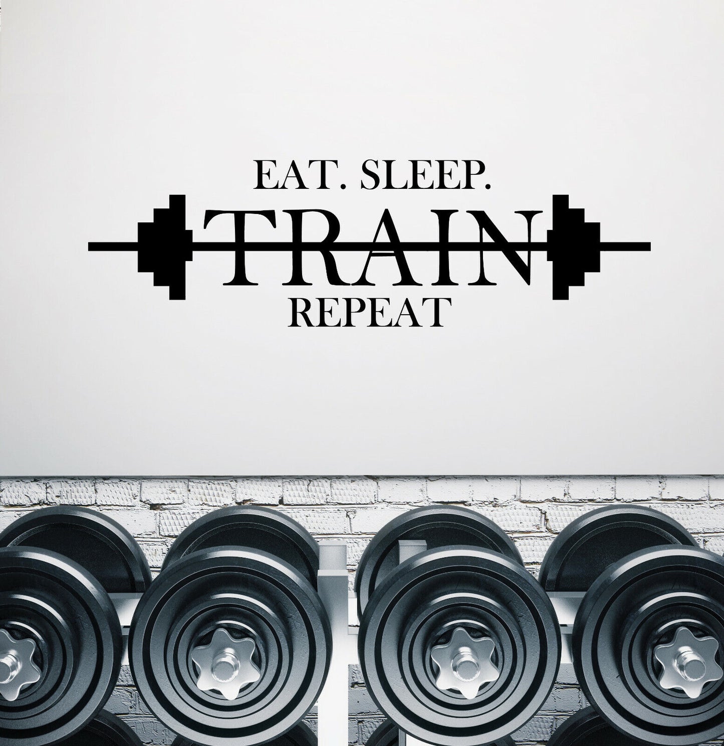 Vinyl Wall Decal Quote Gym Eat Sleep Repeat Train Barbell Fitness Sticker 4229ig