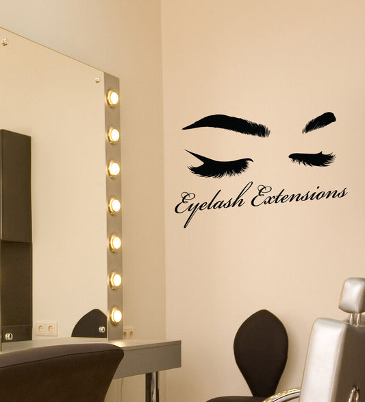 Autocollant mural en vinyle Extensions de cils Logo sourcils Art beauté autocollants (4232ig)