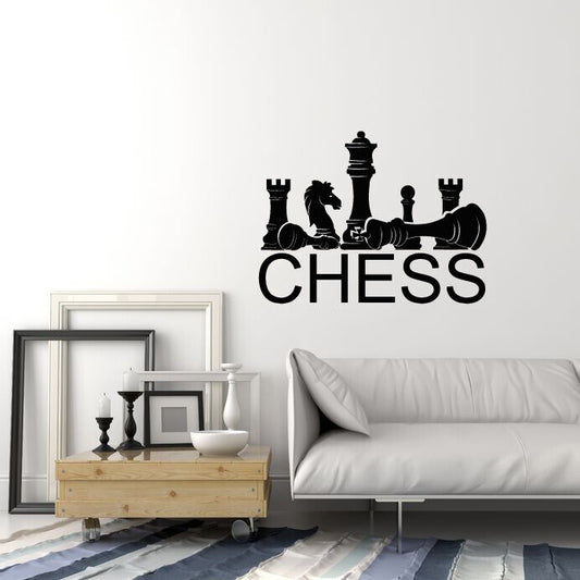 Vinyl Wall Decal Chess Piece Intellectual Game Logo Black White Stickers 4236ig