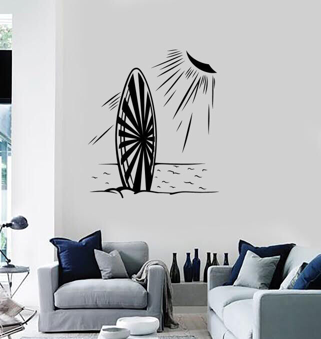 Wall Vinyl Decal Sticker Surfboard Sun Ocean Beach Lifestyle Decor (n1291)