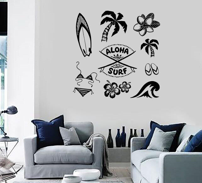 Wall Vinyl Decal Aloha Tropical Surfing Relax Symbols Set Sticker (n1292)