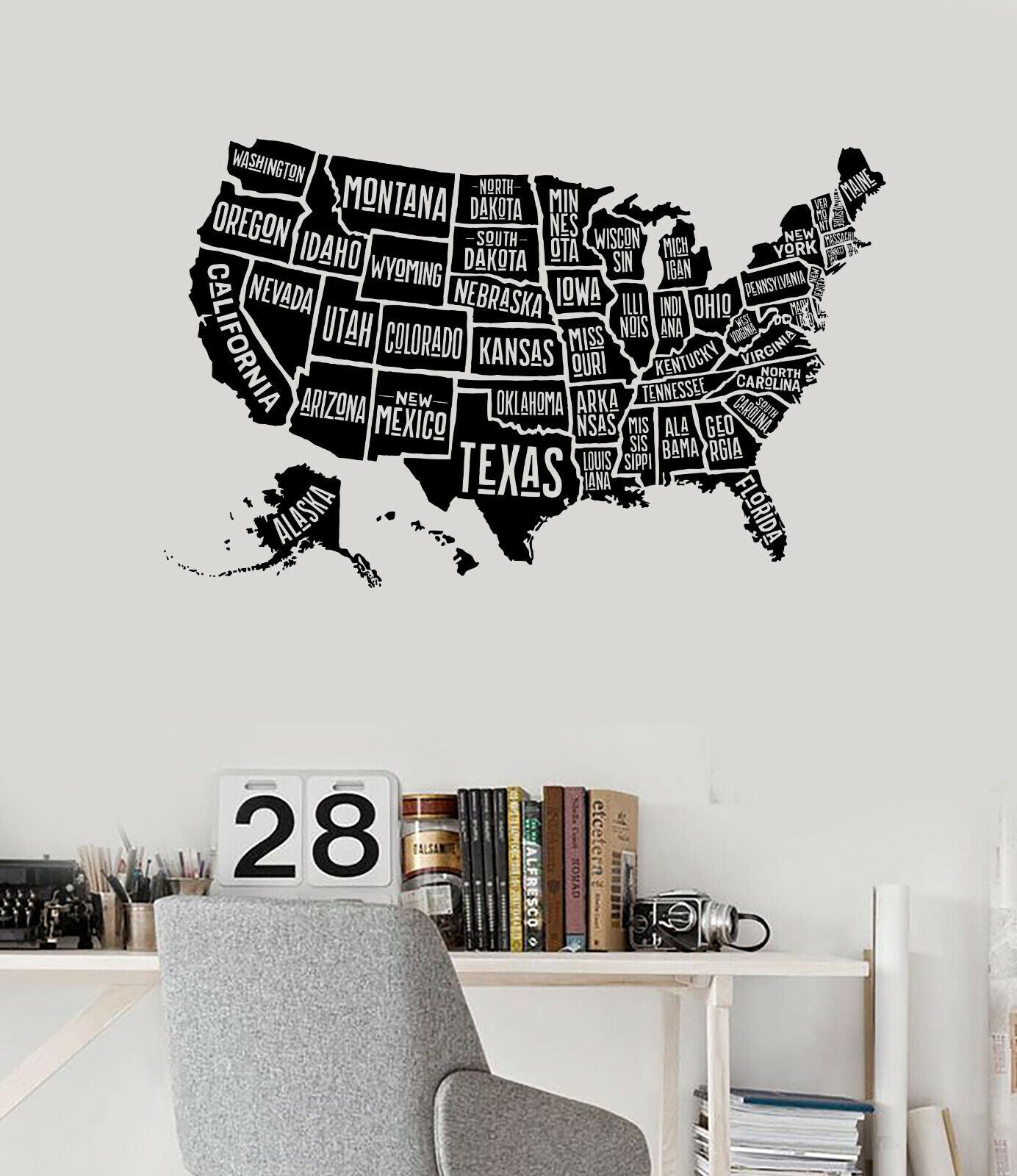 Vinyl Decal Wall Sticker Map United States of America with State Names (n1307)