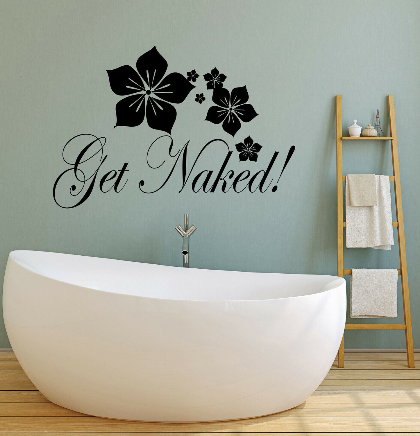 Vinyl Wall Decal Get Naked Bathroom Decor Flowers Pattern Stickers (4248ig)