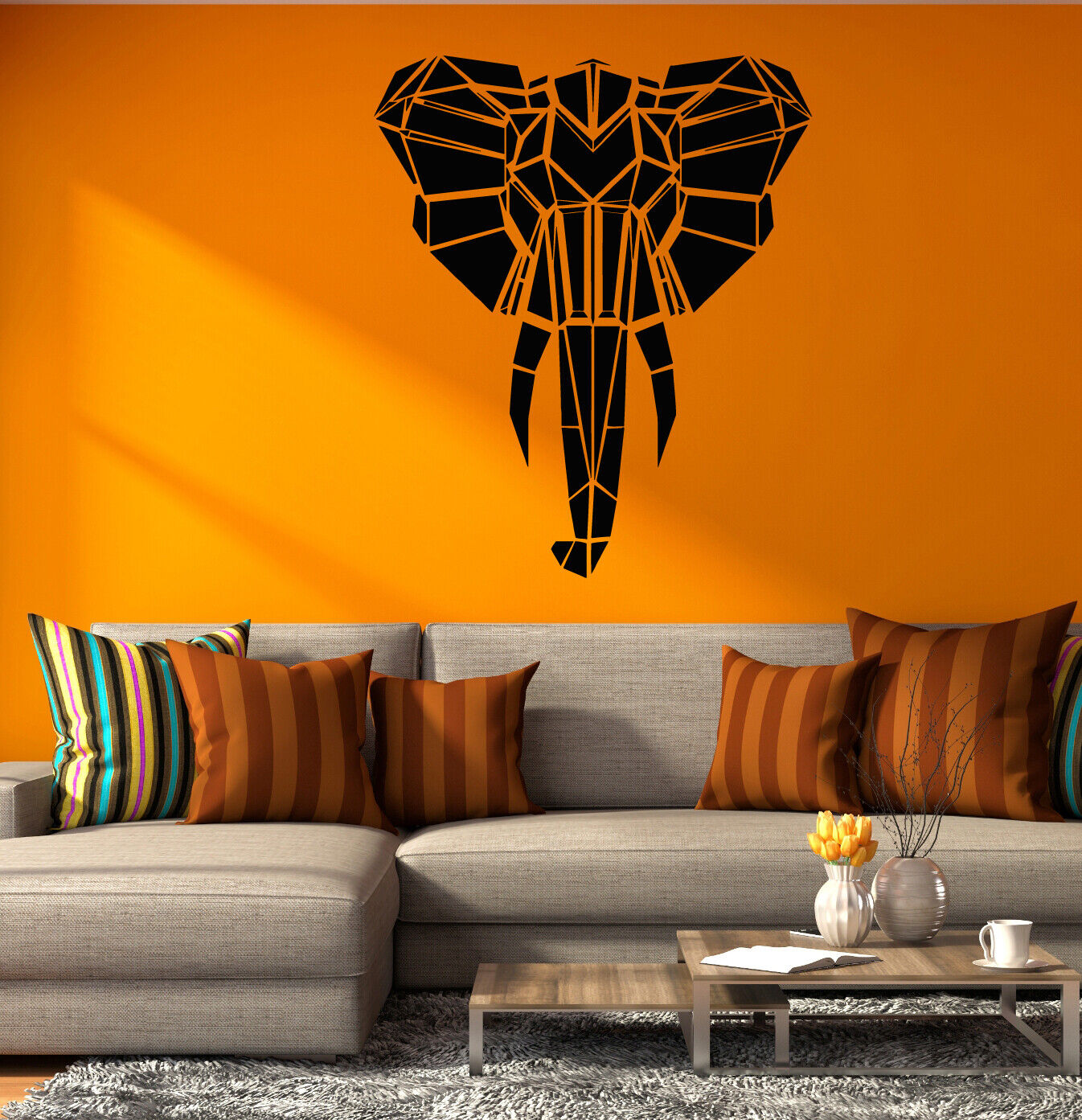 Vinyl Wall Decal Abstract Geometric Elephant Head Polygon African Sticker 4259ig