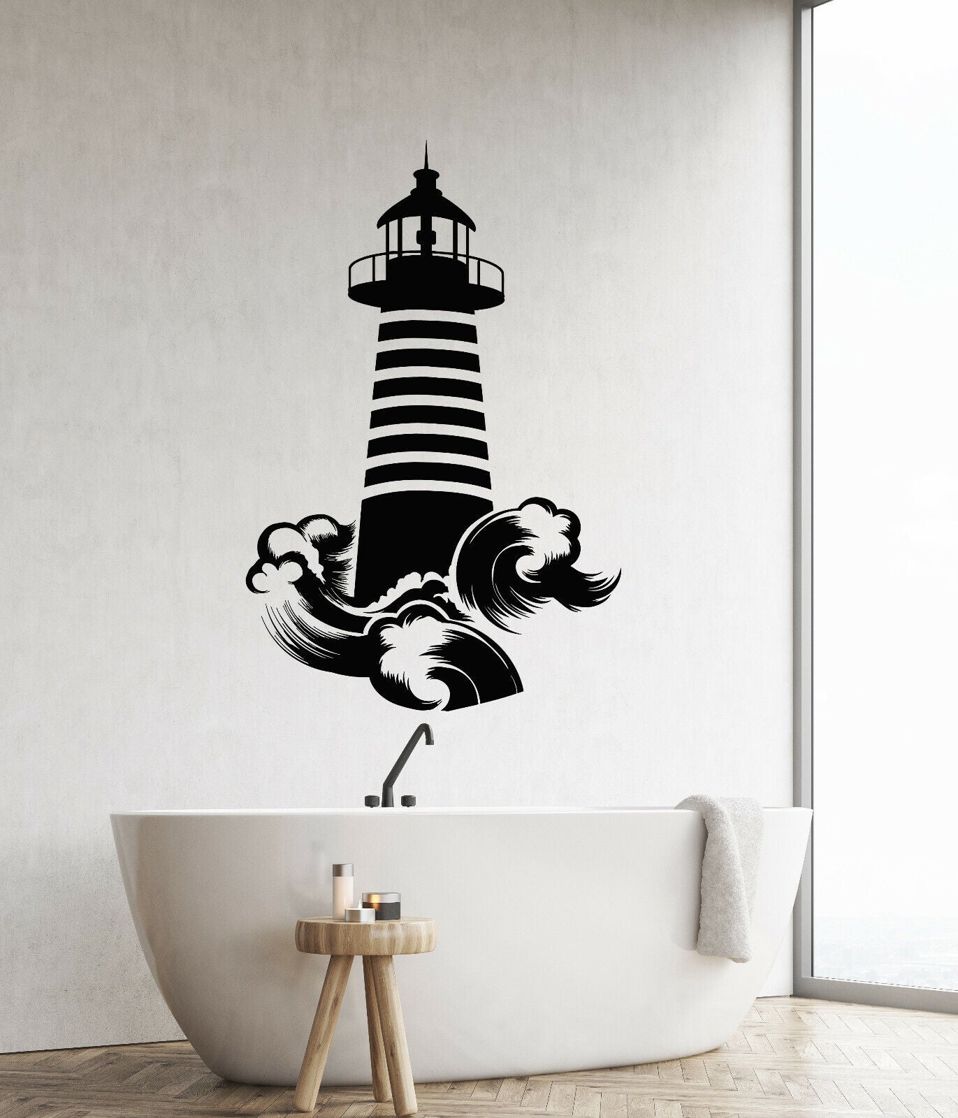 Vinyl Wall Decal Lighthouse Sea Ocean Waves Nautical For Sailor Stickers 4254ig