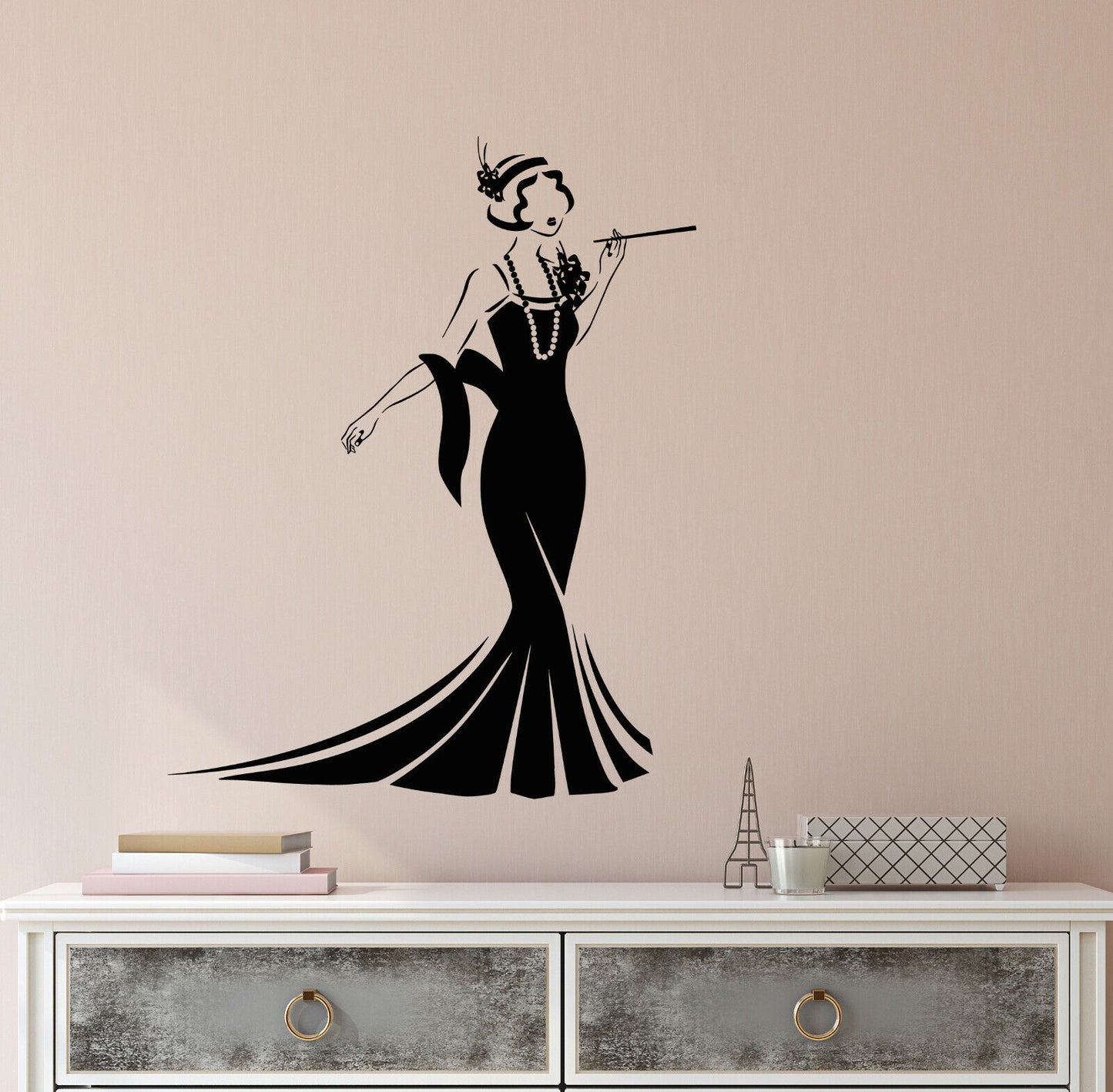 Vinyl Wall Decal Vintage Retro Style Lady Elegant Woman Stickers (4262ig)