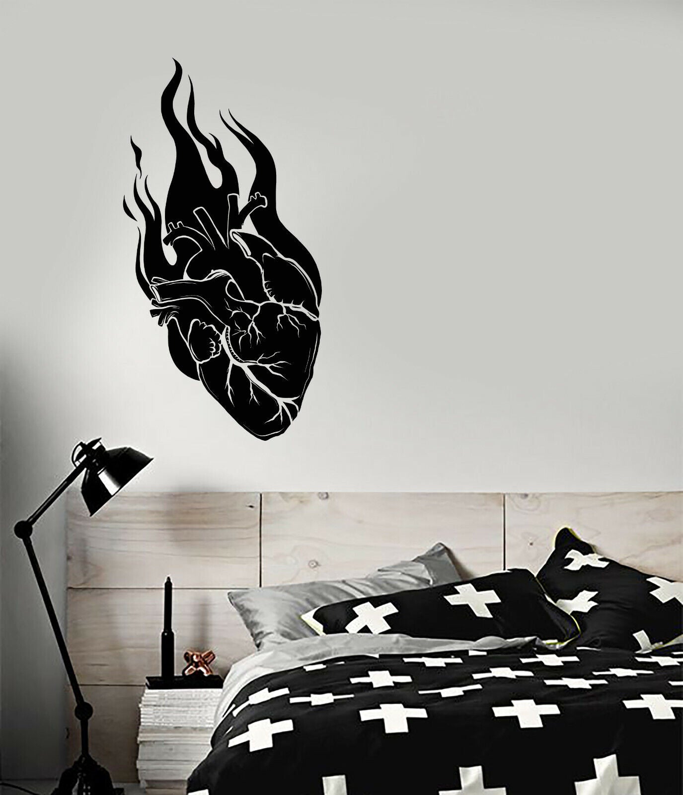 Vinyl Wall Decal Heart on Fire Gothic Style Romance Love Sticker Stickers 4304ig