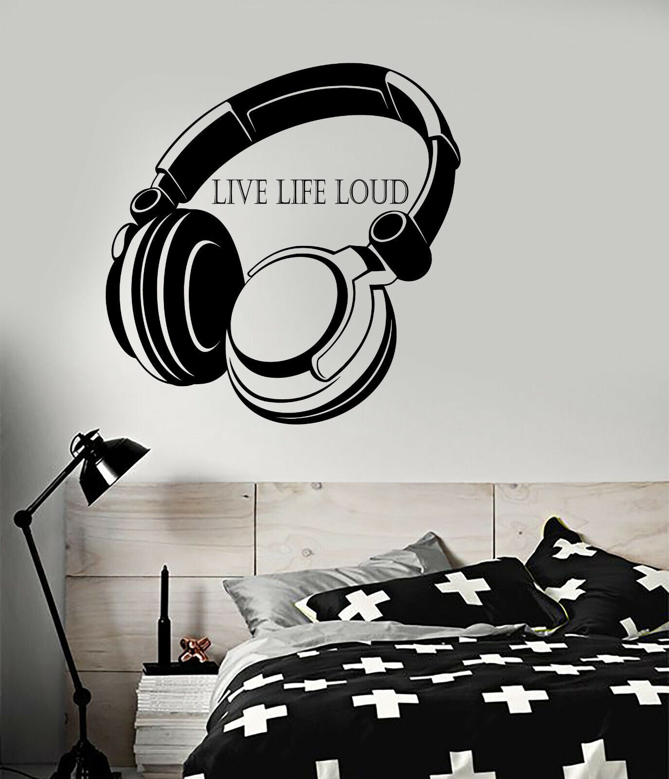 Vinyl Wall Decal Music Quote Words Live Life Loud Headphones Stickers (4306ig)