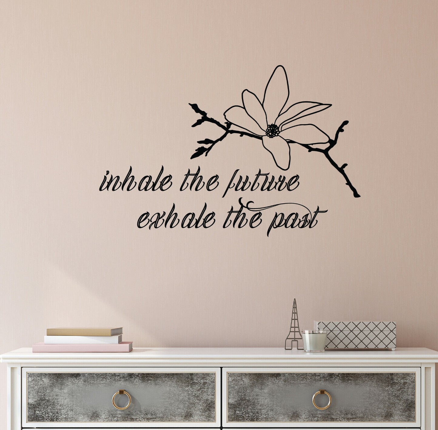 Autocollant mural en vinyle Inspirez Expirez Fleur Mots Motivation Phrase Autocollants (4320ig)