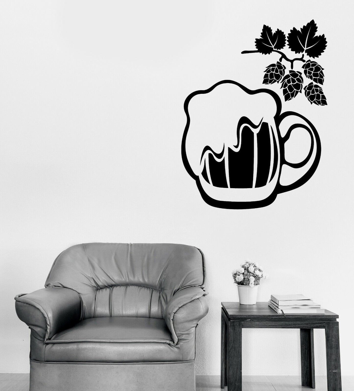 Décalcomanie murale en vinyle, tasse de bière en mousse, décor de Bar à bière aux fruits de houblon (n1362)