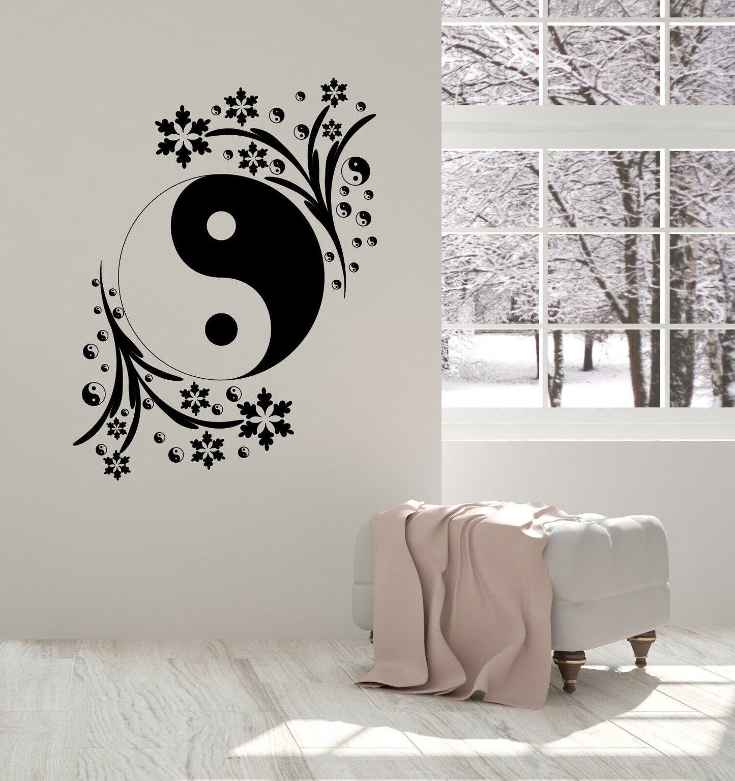 Wall Vinyl Decal Black White Yin Yang Circle Symbol Yoga Studio Sticker (n1430)