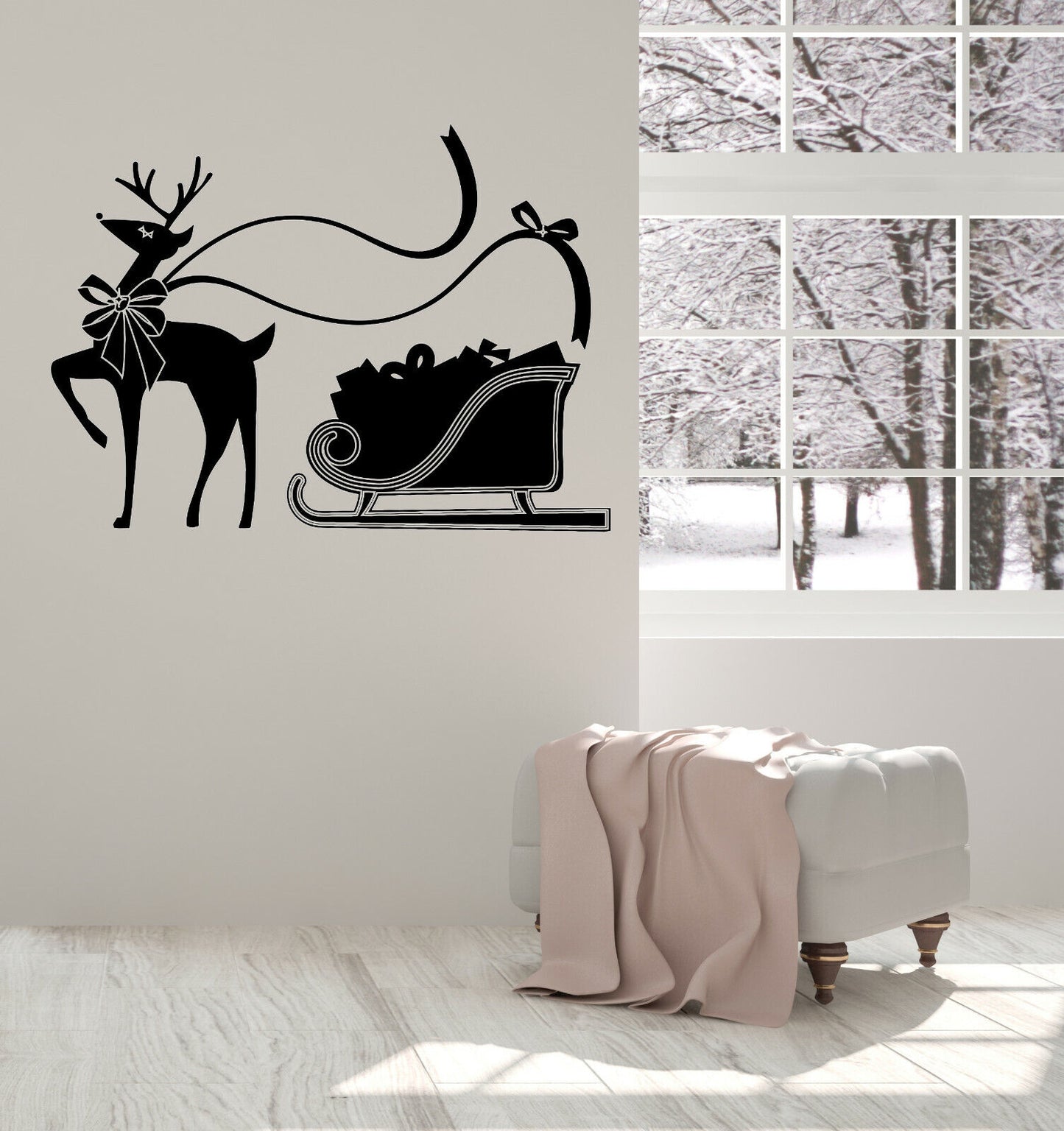 Vinyl Wall Decal Stickers Nordic Reindeer with Sleigh Gifts (n1445)