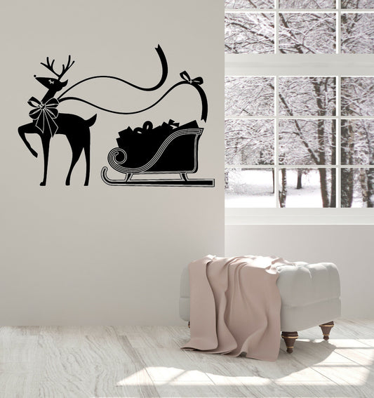 Vinyl Wall Decal Stickers Nordic Reindeer with Sleigh Gifts (n1445)