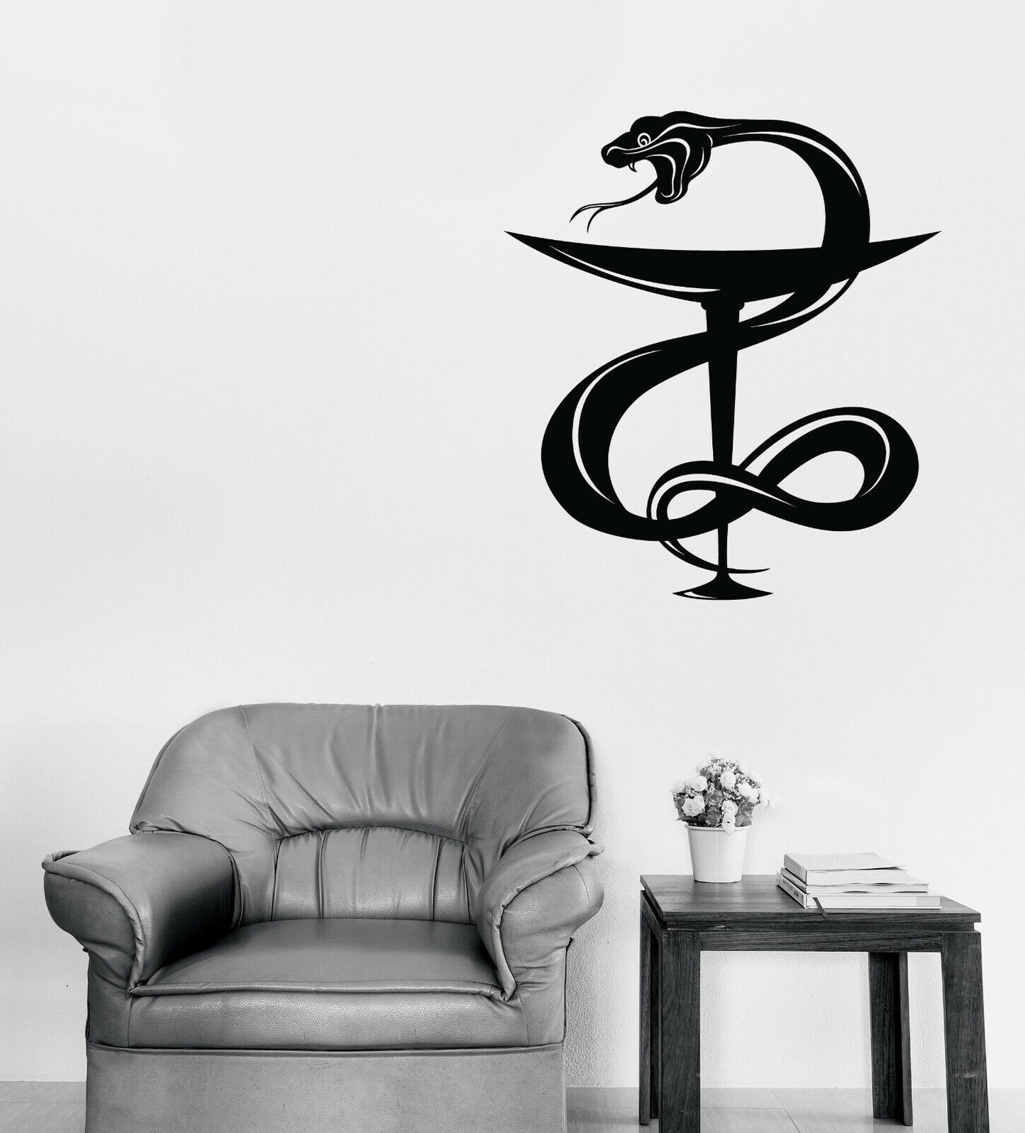 Autocollant mural en vinyle serpent et bol chantant le symbole de la pharmacie (n1612)