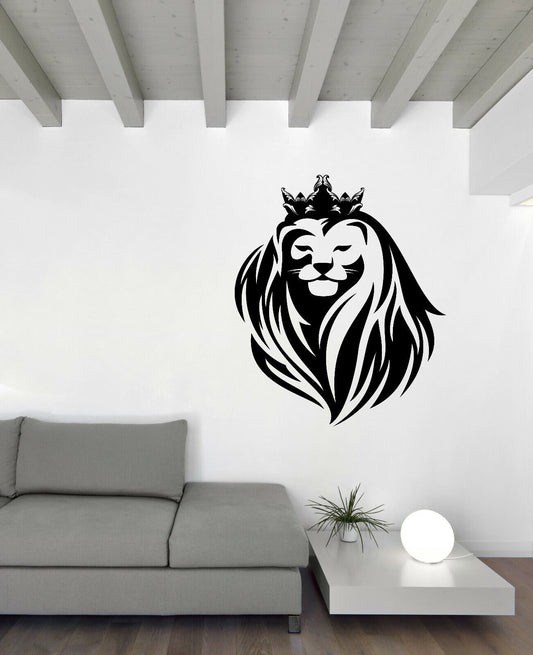 Vinyl Wall Decal Wild Cat Animals Lion Head Predator King Crown (n1619)