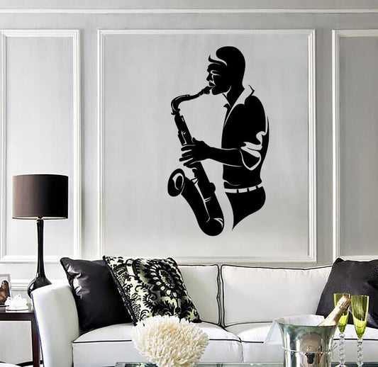 Vinyl Wall Decal Stickers Musician Man Saxophonist Jazz Blues Music Play (n1676)