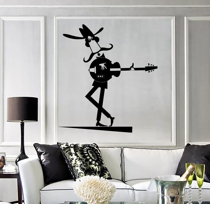 Vinyl Decal Wall Sticker Cartoon Guitarist Musicians in Hat Big Mustache (n1683)