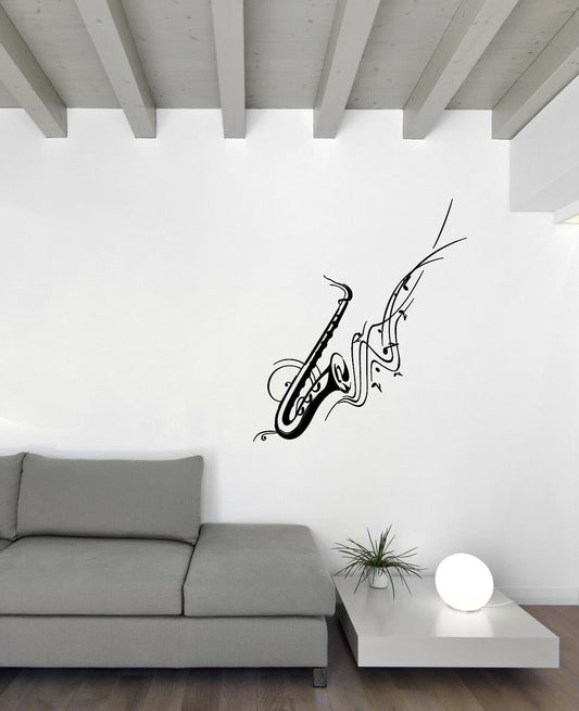 Autocollant mural en vinyle, décor de salle musicale, Saxophon Jazz Blues Notes de musique (n1684)