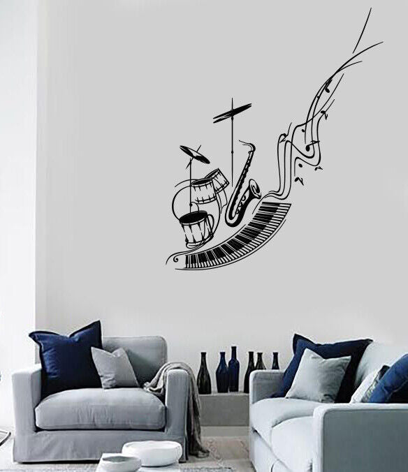 Vinyl Wall Decal Sticker Drum Set Saxophon Jazz Blues Musical Room Decor (n1685)