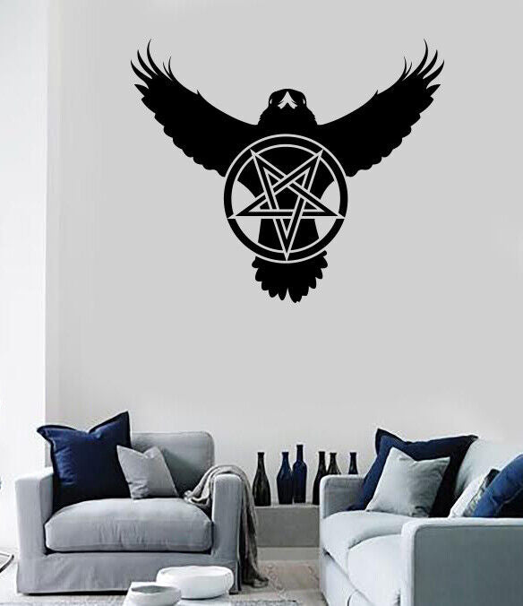 Autocollant mural en vinyle, pentagramme corbeau, symbole du Pentacle, cinq éléments (n1698)