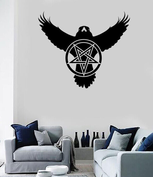 Autocollant mural en vinyle, pentagramme corbeau, symbole du Pentacle, cinq éléments (n1698)