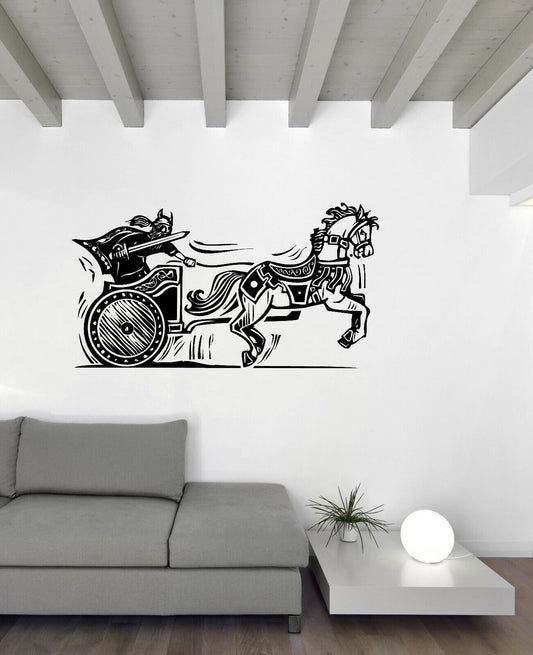 Vinyl Wall Decal Scandinavian Nordic Viking Warrior Sword Chariot (n1718)