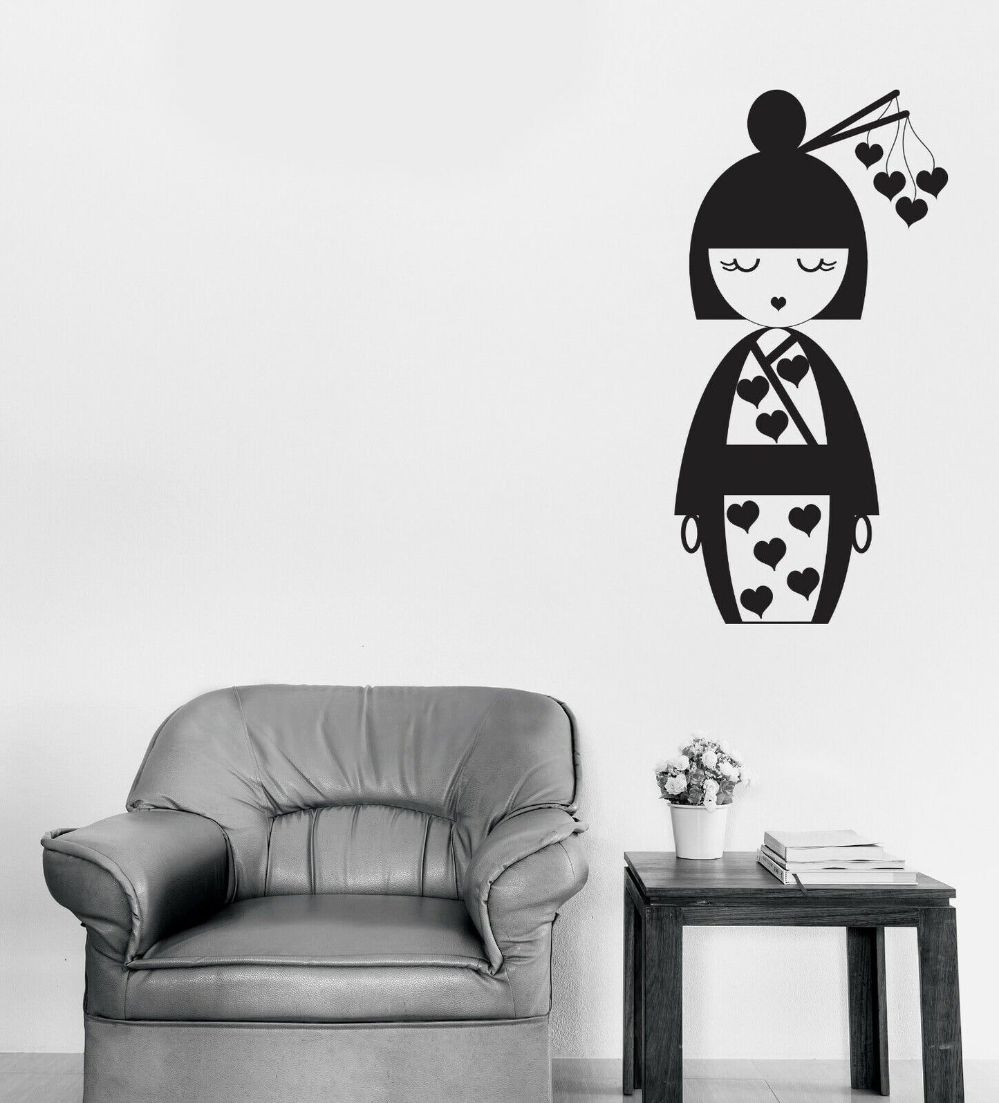 Vinyl Wall Decal Oriental Japanese Geisha Doll Kimono Orinetal Hair Sticks n1722