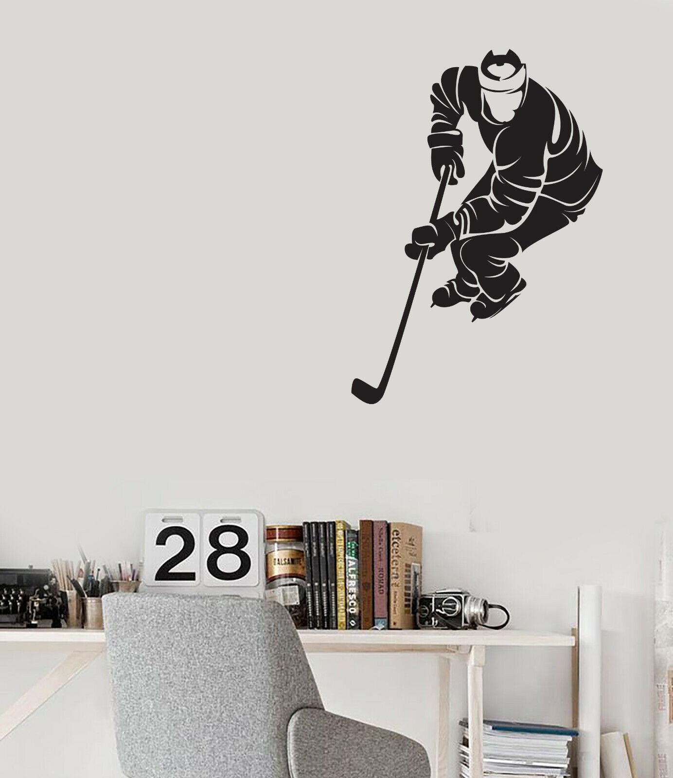 Autocollant mural en vinyle, joueur de hockey, jeu de sport, bâton de hockey (n1734)