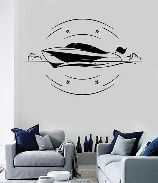 Vinyl Wall Decal Stickers Speed Boat Expensive Yacht in Motion (n1763)