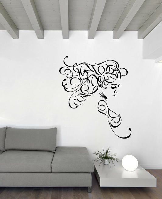 Vinyl Wall Decal Stickers Portrait Beautiful Girl Curly Hair (n1769)